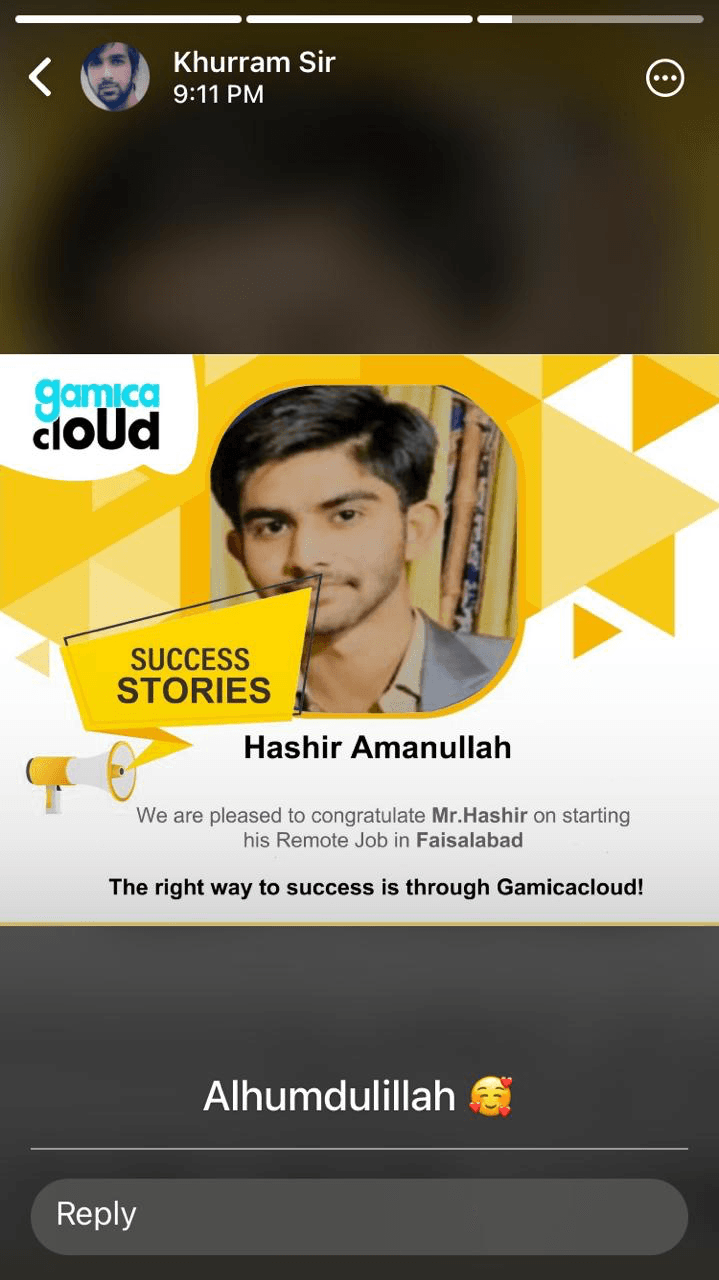 Gamica Cloud success story announcing Hashir Amanullah’s first remote job