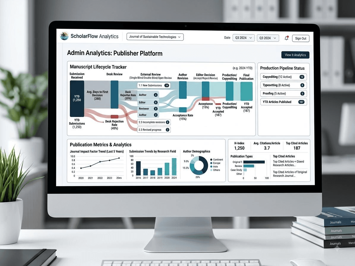 ScholarFlow admin analytics dashboard for publisher operations