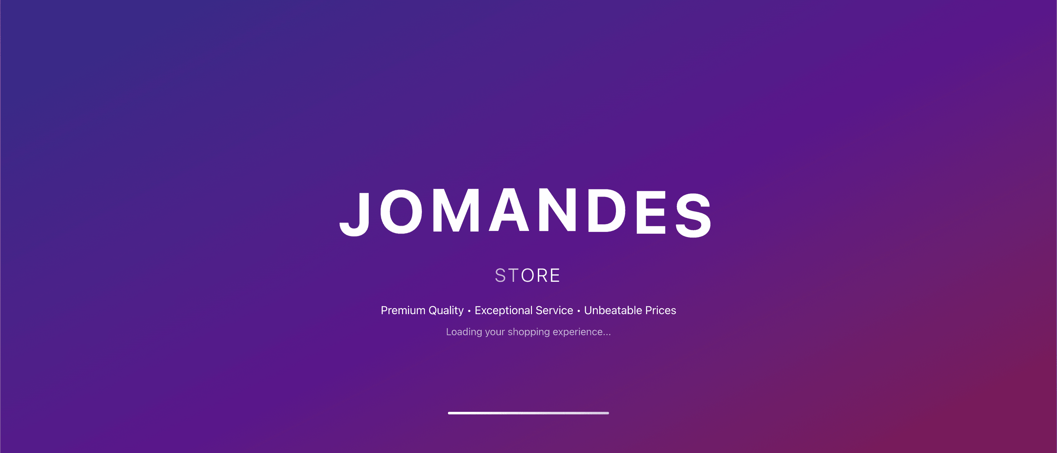 Jomandes Store splash screen — premium quality loading state